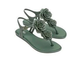 Melissa Solar Springtime AD Flower Design Flat Flipflops Green Sandal
