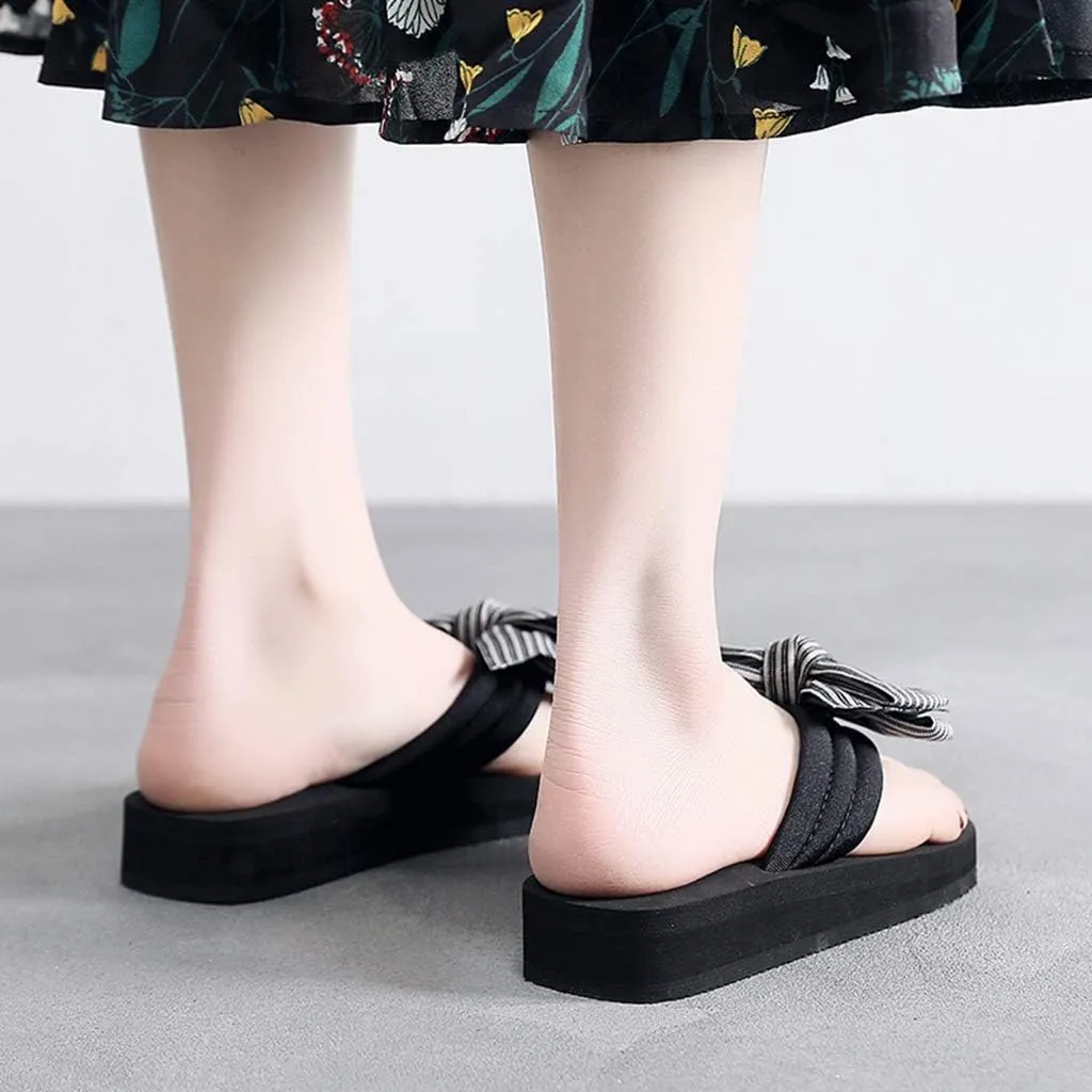 MIOKE Women's Bowknot Wedge Flipflops Sandals Fashion Summer Comfort Nonslip Platform Beach Thong Sandals