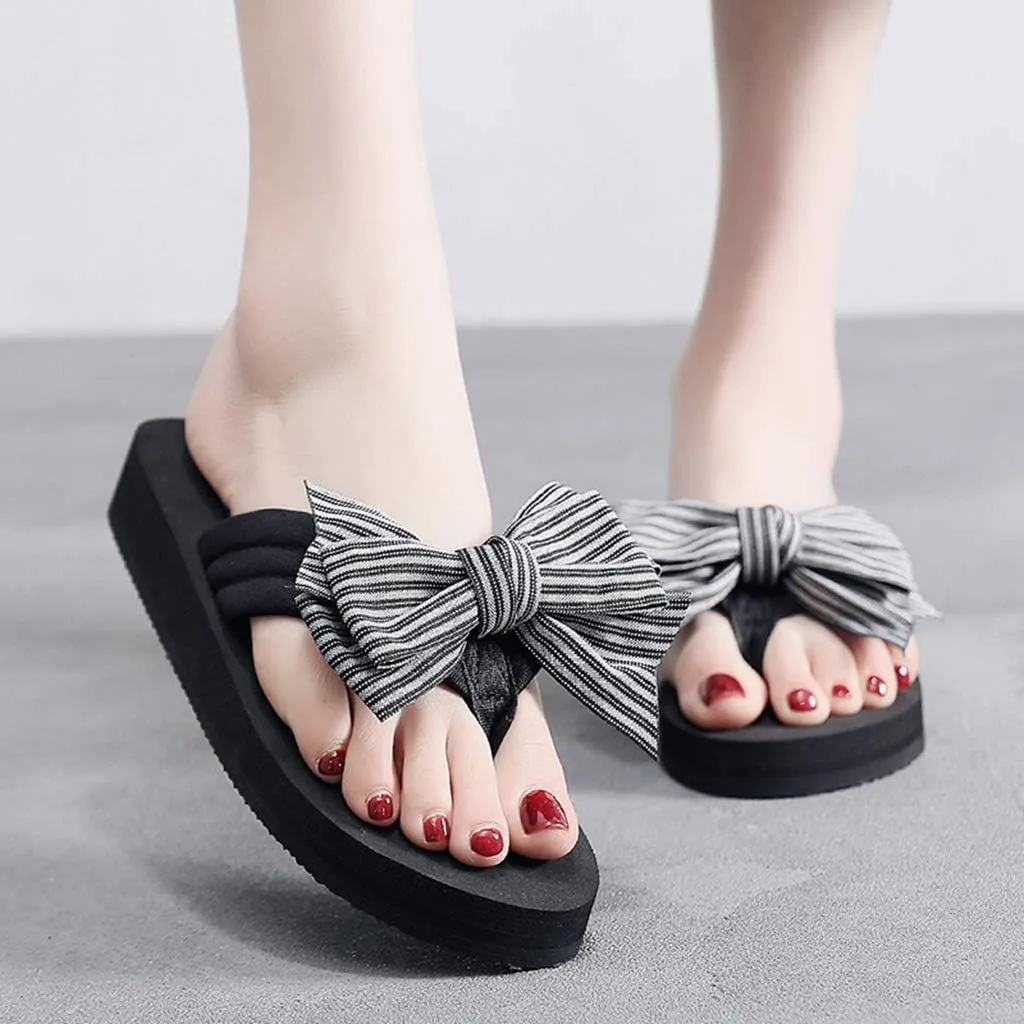 MIOKE Women's Bowknot Wedge Flipflops Sandals Fashion Summer Comfort Nonslip Platform Beach Thong Sandals