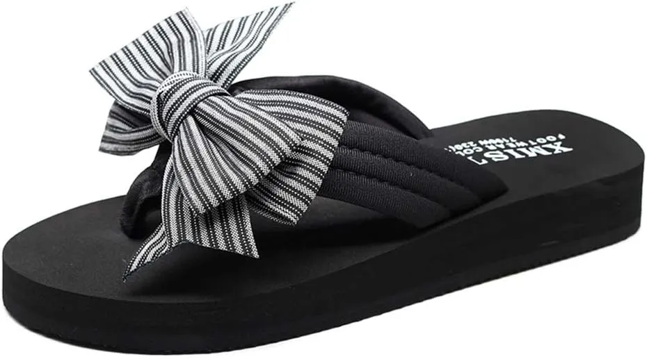 MIOKE Women's Bowknot Wedge Flipflops Sandals Fashion Summer Comfort Nonslip Platform Beach Thong Sandals