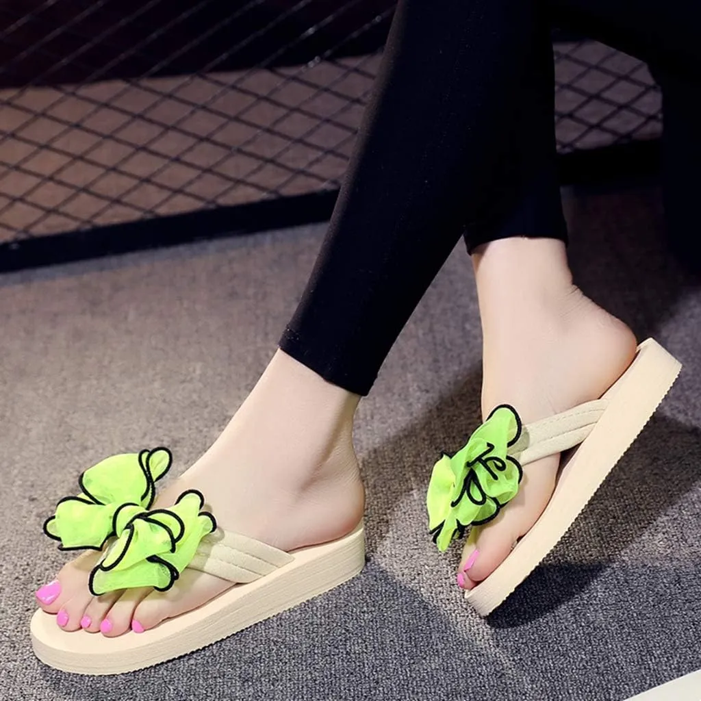 MIOKE Women's Fashion Summer Flat Flipflops Boho Bowknot Comfy Nonslip Platform Beach Slippers Sandals