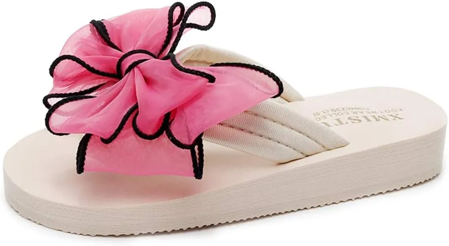 MIOKE Women's Fashion Summer Flat Flipflops Boho Bowknot Comfy Nonslip Platform Beach Slippers Sandals