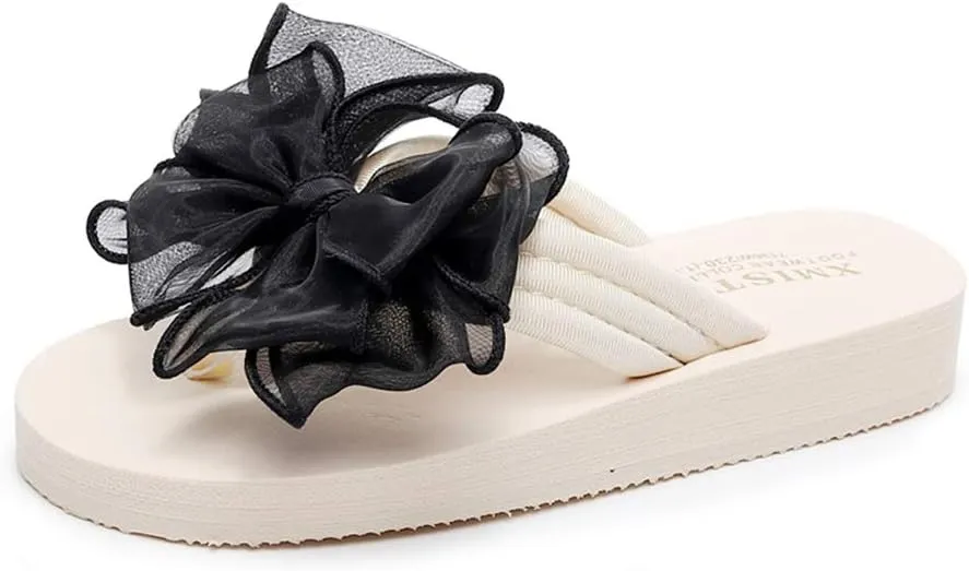 MIOKE Women's Fashion Summer Flat Flipflops Boho Bowknot Comfy Nonslip Platform Beach Slippers Sandals