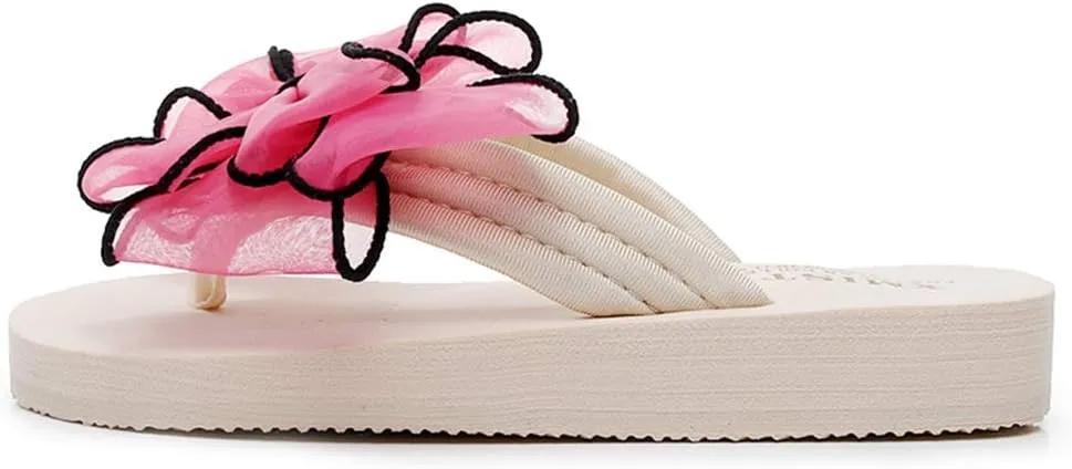 MIOKE Women's Fashion Summer Flat Flipflops Boho Bowknot Comfy Nonslip Platform Beach Slippers Sandals
