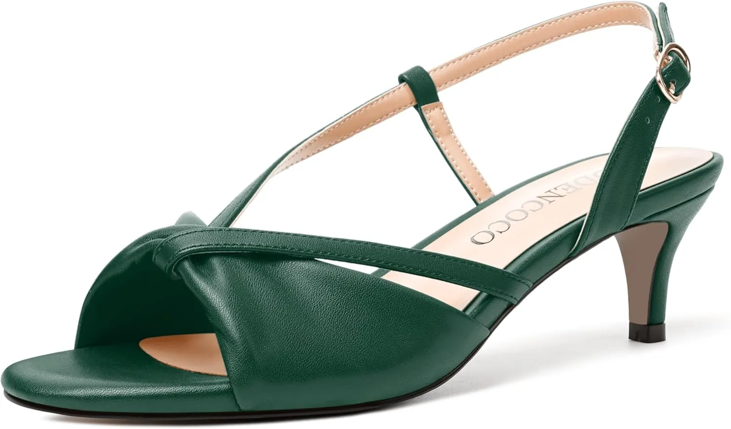 MODENCOCO Womens Stylish Buckle Dress Bridal Open Toe Slingback Matte Kitten Low Heel Heeled Sandals 2 Inch