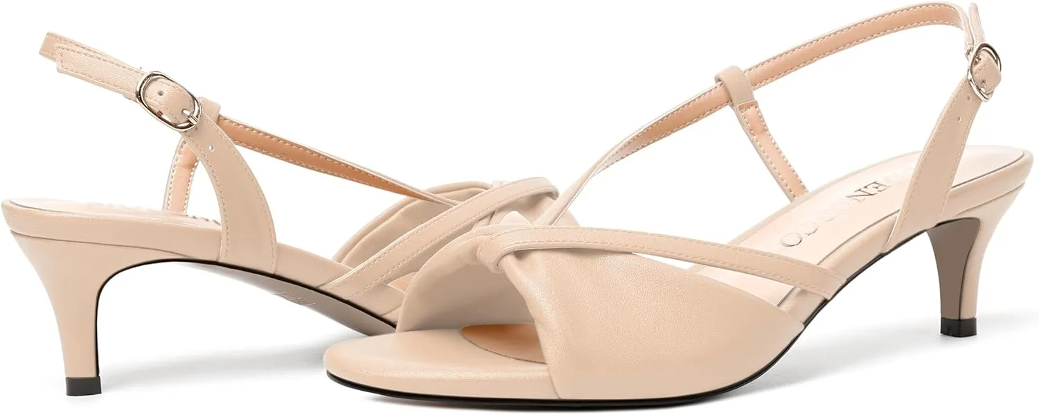 MODENCOCO Womens Stylish Buckle Dress Bridal Open Toe Slingback Matte Kitten Low Heel Heeled Sandals 2 Inch