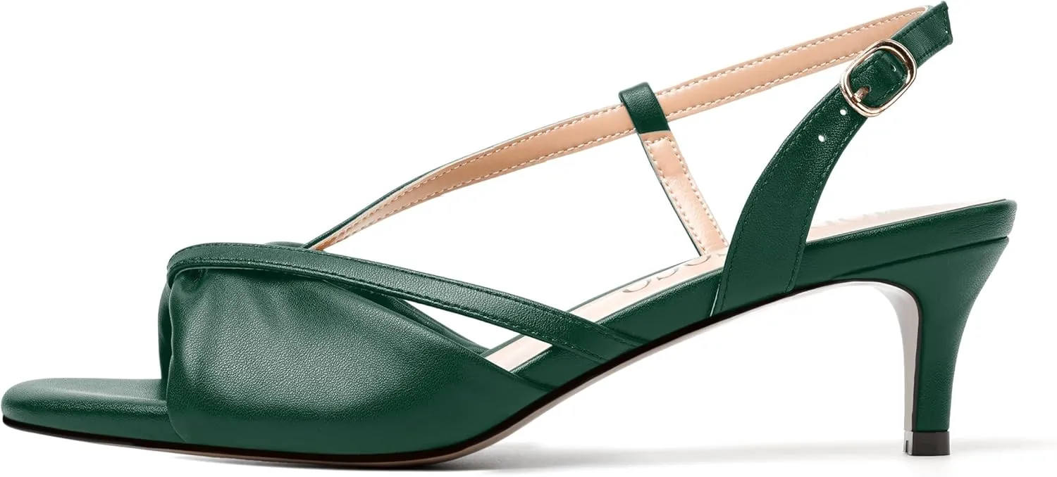 MODENCOCO Womens Stylish Buckle Dress Bridal Open Toe Slingback Matte Kitten Low Heel Heeled Sandals 2 Inch