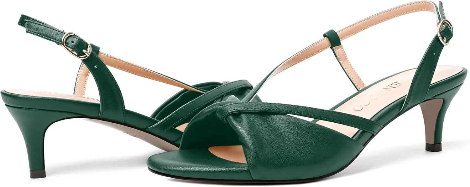 MODENCOCO Womens Stylish Buckle Dress Bridal Open Toe Slingback Matte Kitten Low Heel Heeled Sandals 2 Inch