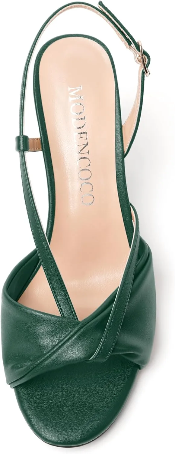 MODENCOCO Womens Stylish Buckle Dress Bridal Open Toe Slingback Matte Kitten Low Heel Heeled Sandals 2 Inch