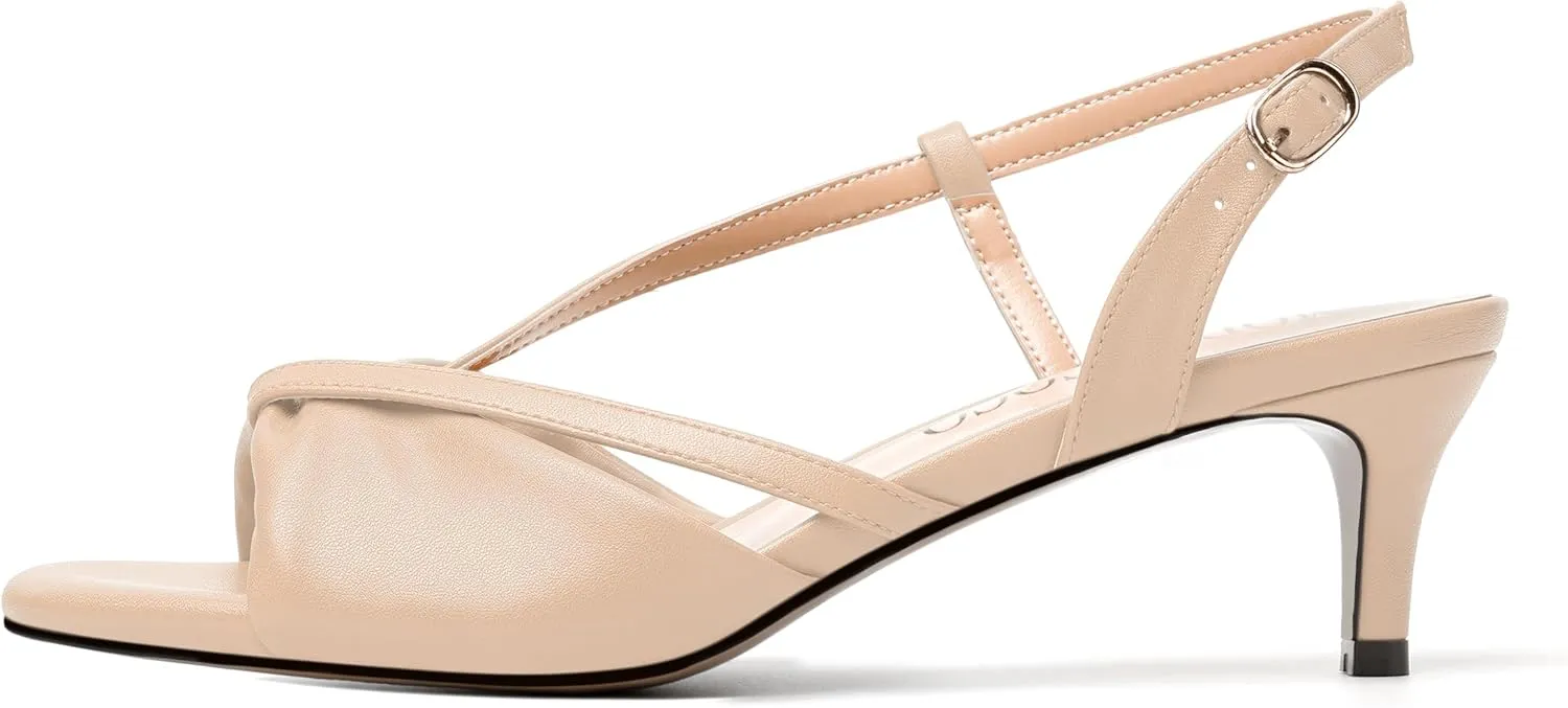 MODENCOCO Womens Stylish Buckle Dress Bridal Open Toe Slingback Matte Kitten Low Heel Heeled Sandals 2 Inch
