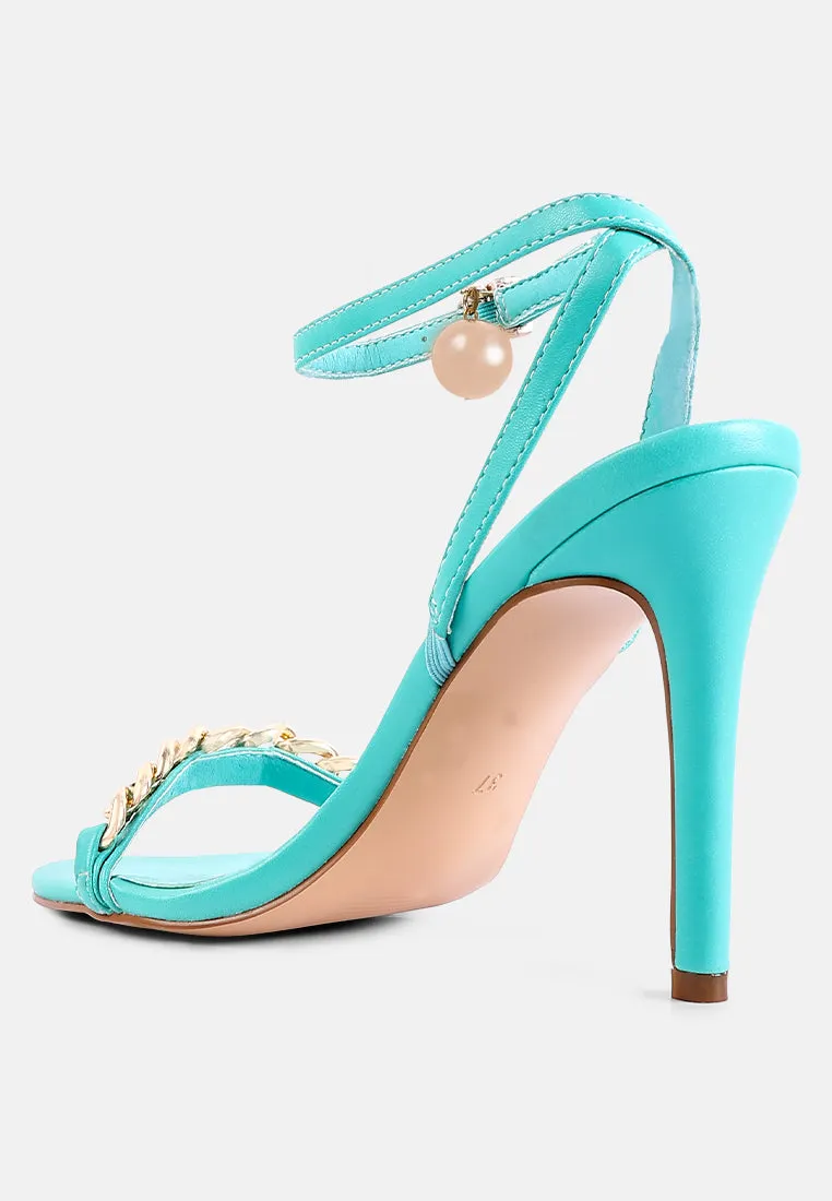 mooning high heeled metal chain strap sandals