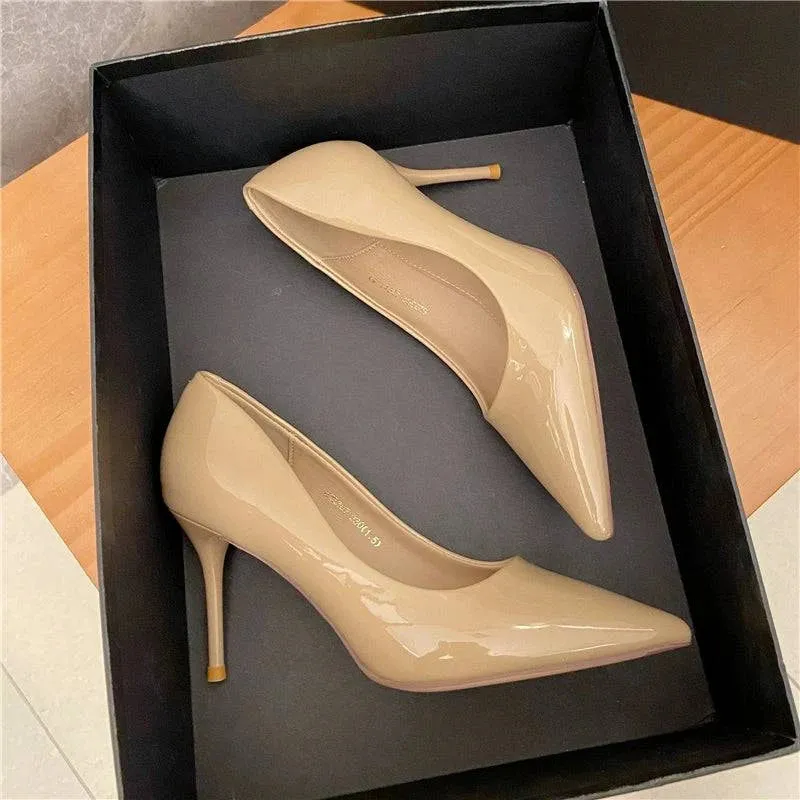 Nude Patent Leather High Heels