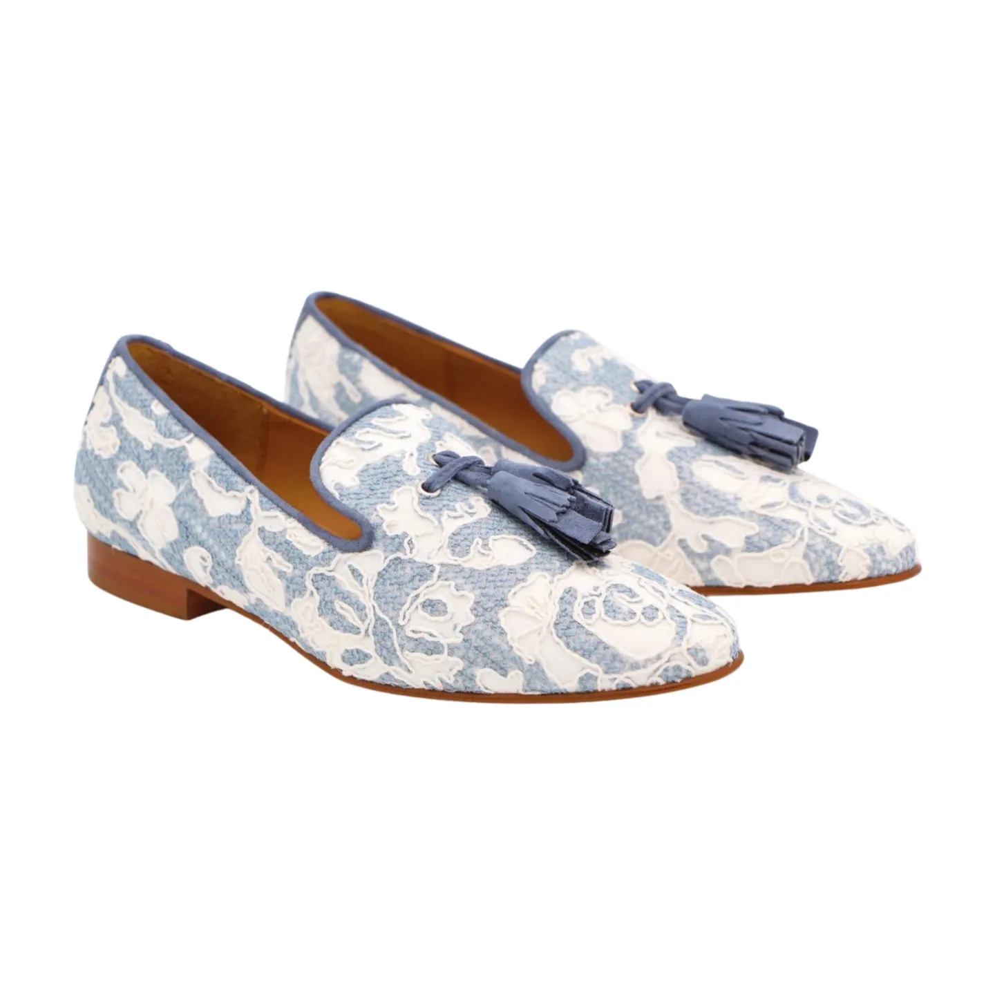 PEDRO MIRALLES Blue & White Embossed Loafer with Tassels 3660