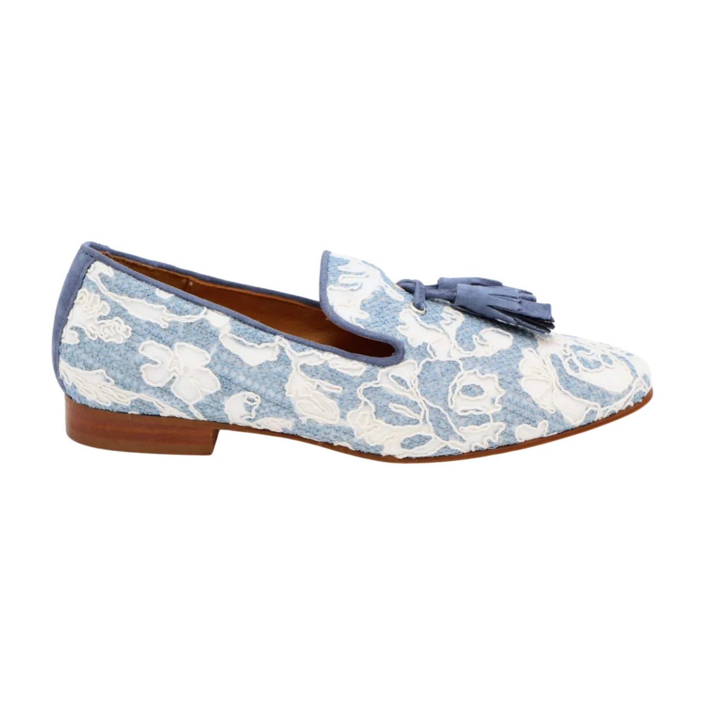 PEDRO MIRALLES Blue & White Embossed Loafer with Tassels 3660