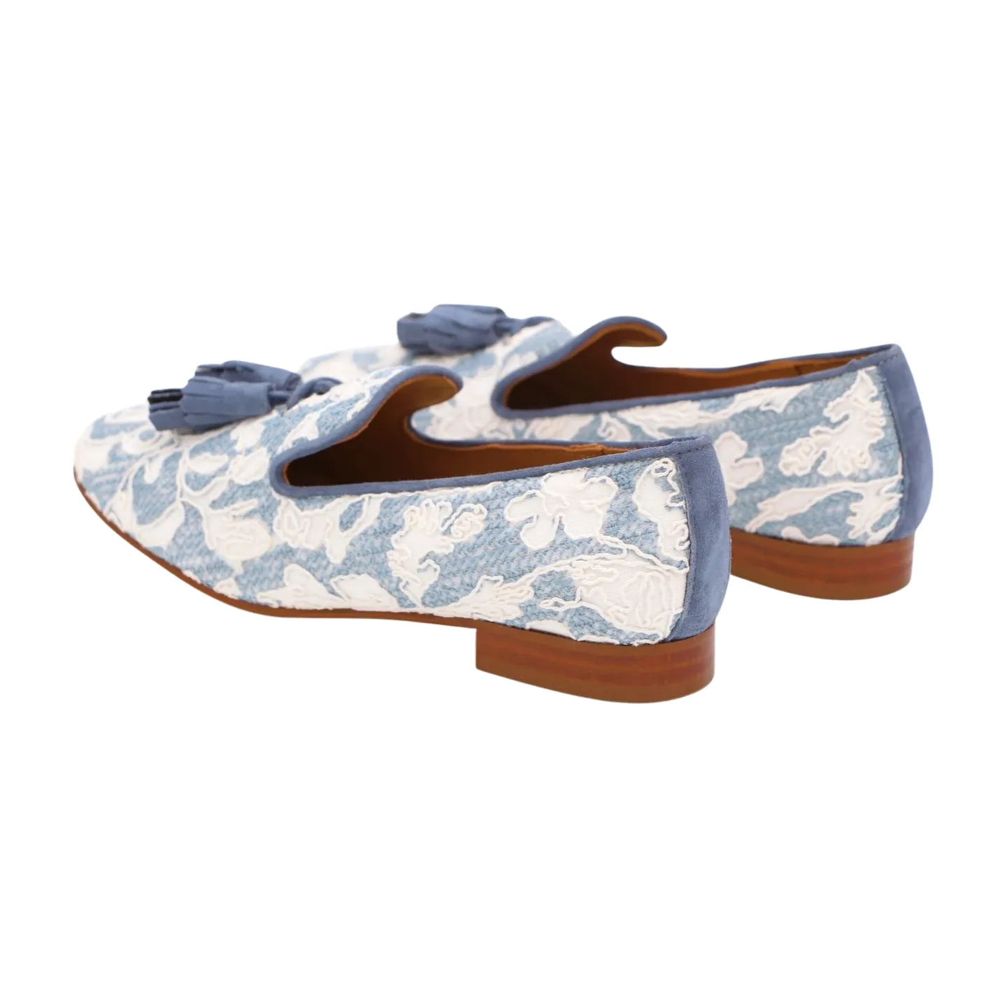 PEDRO MIRALLES Blue & White Embossed Loafer with Tassels 3660