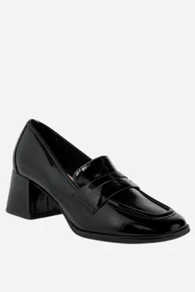 Penny Strap Block Heel Loafers