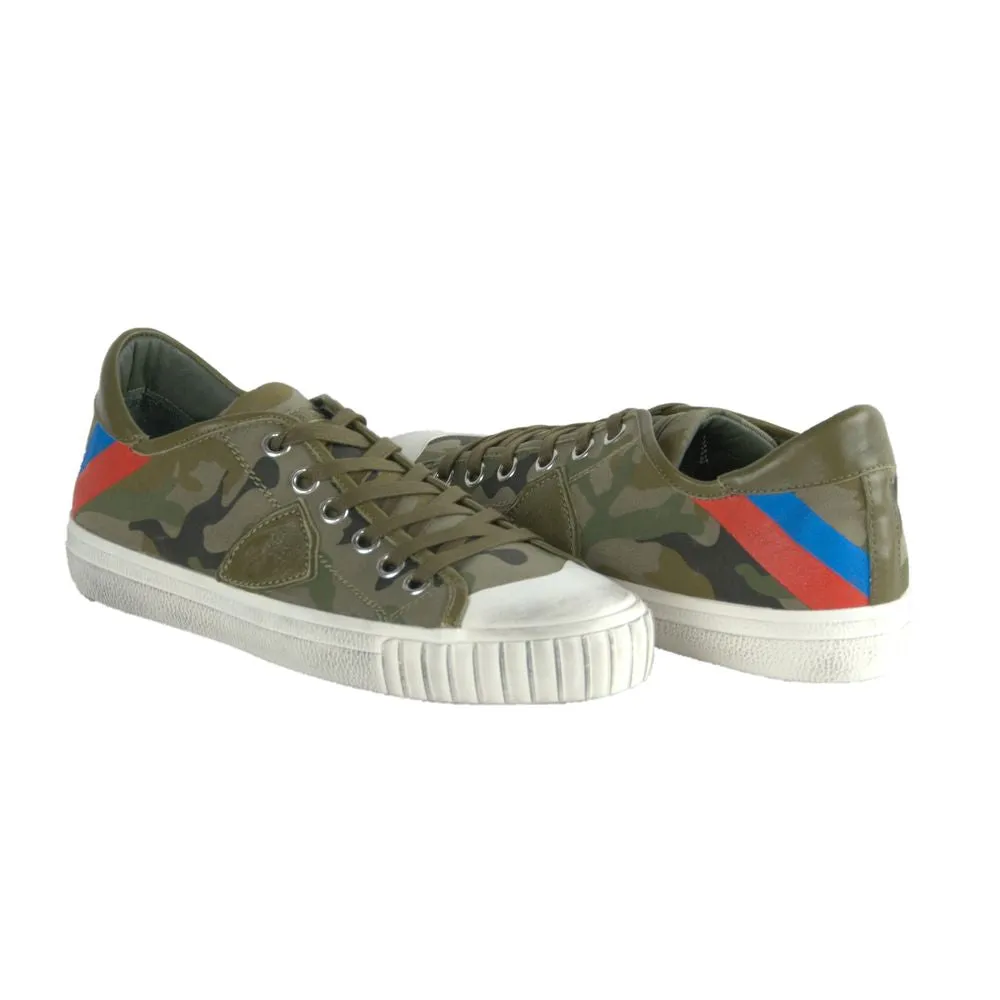 Philippe Model Gare L U Bandes Camou Vert Læder Sneakers