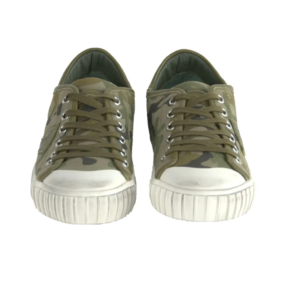 Philippe Model Gare L U Bandes Camou Vert Læder Sneakers
