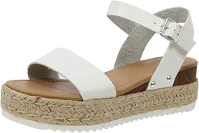 Platform Sandals Women Wedge Open Toe Buckle Ankle Strap Slip On Sandals Summer Comfortable Lightweight Stylish Leather Beach Espadrille Sandal with Adjustable Ankle Strap