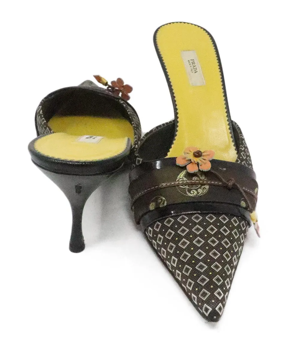 Prada Brown Print Heeled Mules sz 10