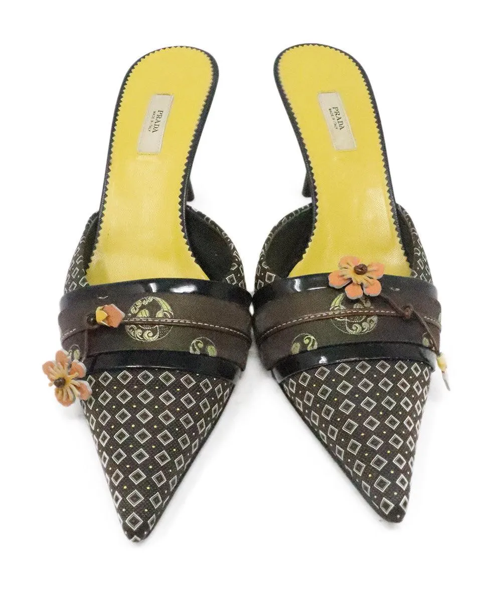 Prada Brown Print Heeled Mules sz 10