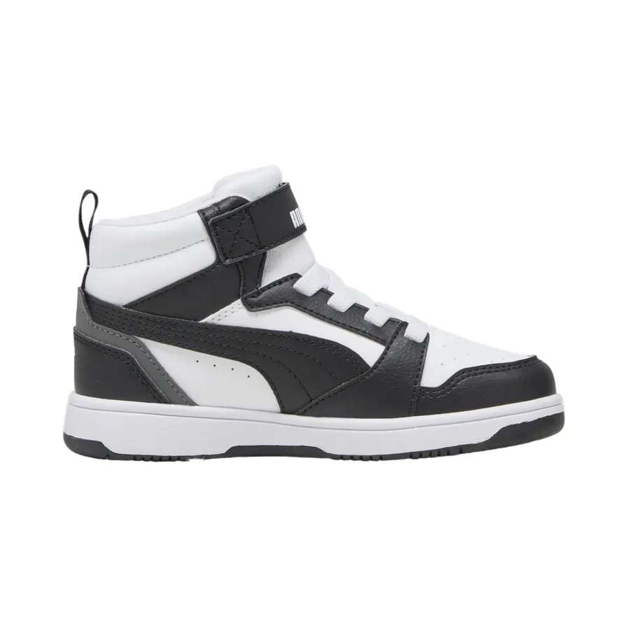 Puma scarpa alta da ragazzi con laccio e strappo Rebound V6 393832-01 bianco-nero
