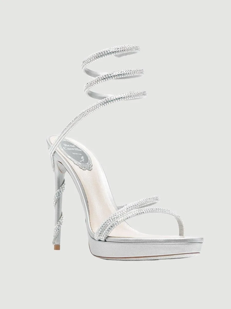 Rhinestone Snake Wrap Open-toe High Heels MHE1077