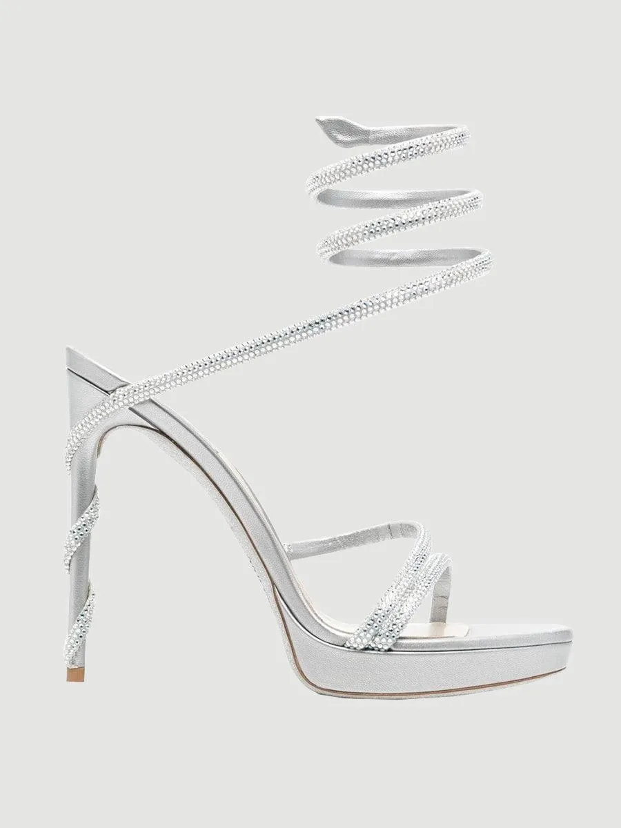 Rhinestone Snake Wrap Open-toe High Heels MHE1077