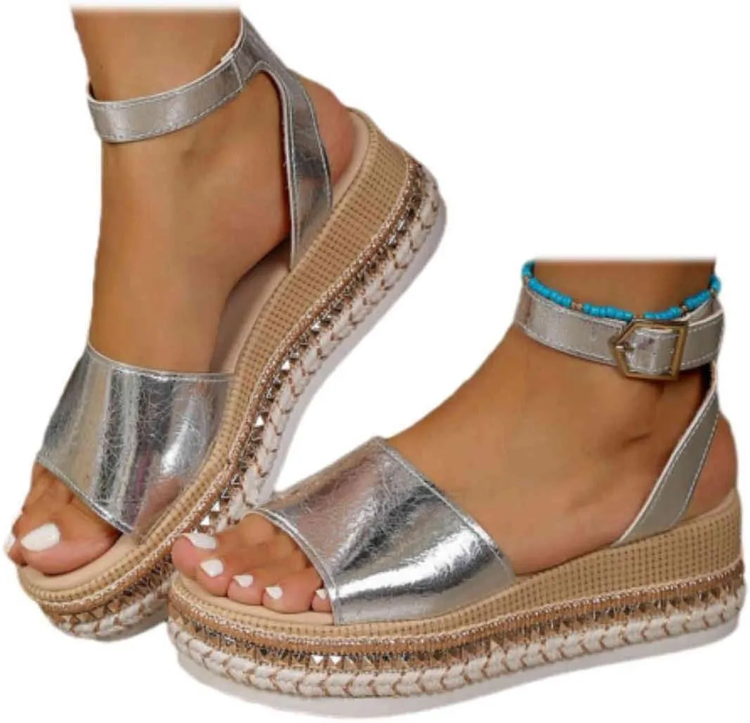 SACFOF Women's Platform Espadrilles Casual Ankle Strap Wedge Sandals Comfortable Dressy Open Toe Buckle Summer Shoes