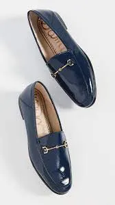 Sam Edelman Lior Navy Patent Leather Bit Loafer Slip On Classic Flat Shoes