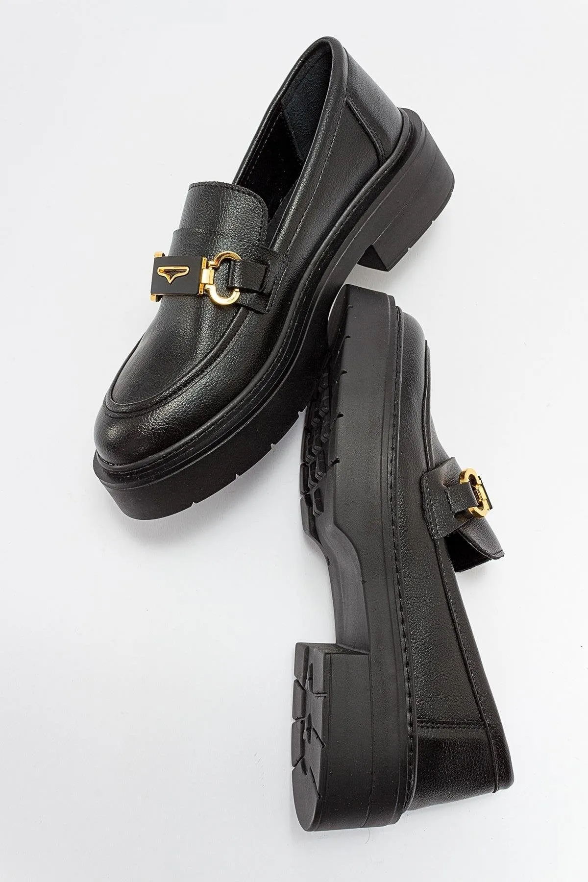 Simone Vegan Leather Bit Platform Loafers | Black