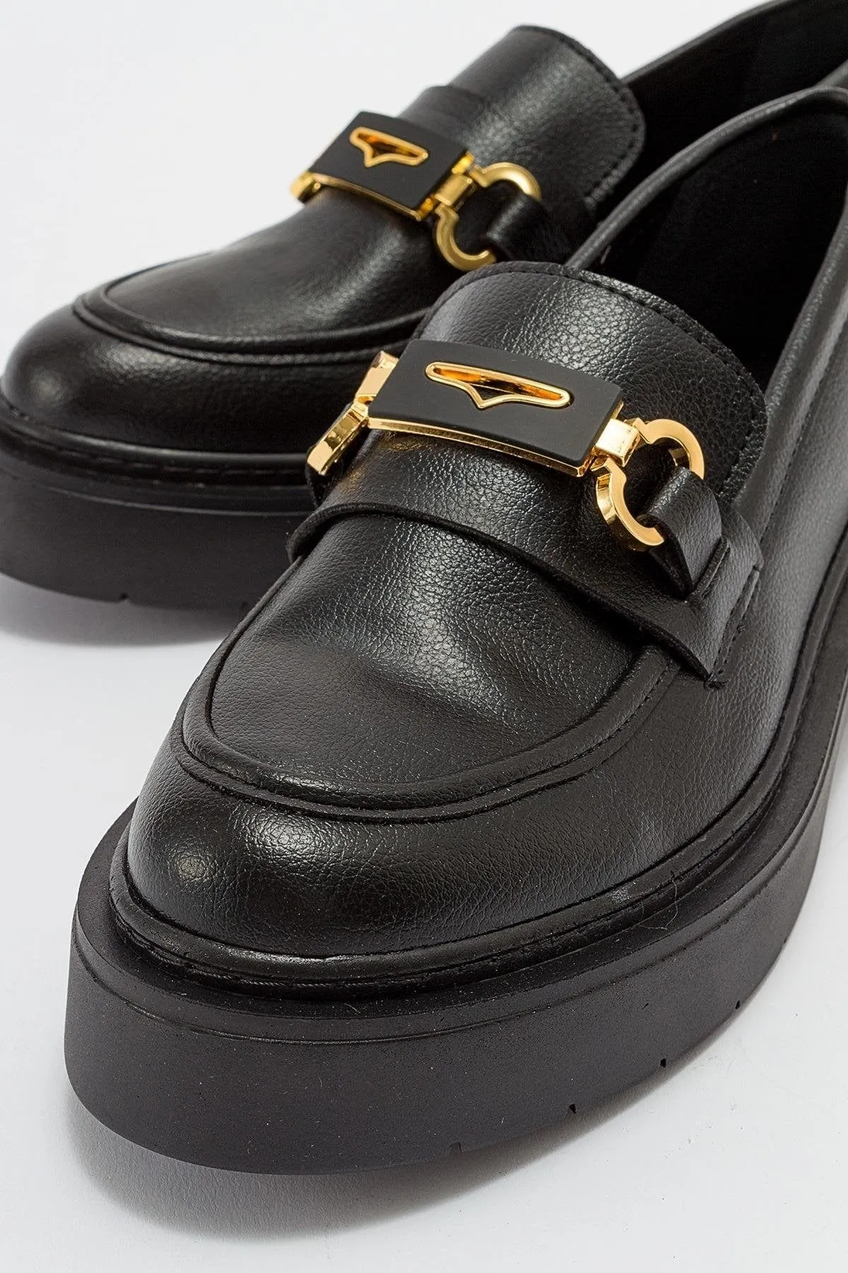 Simone Vegan Leather Bit Platform Loafers | Black