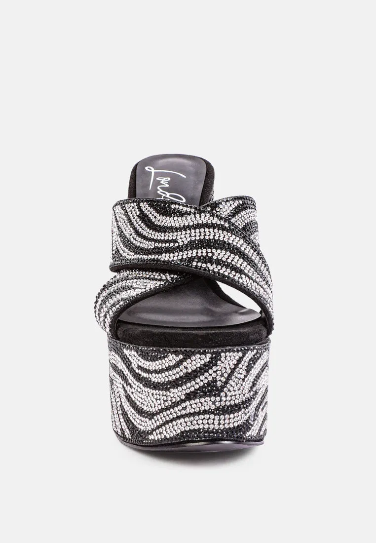 sinful high platform patterned diamante slides