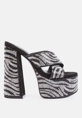 sinful high platform patterned diamante slides