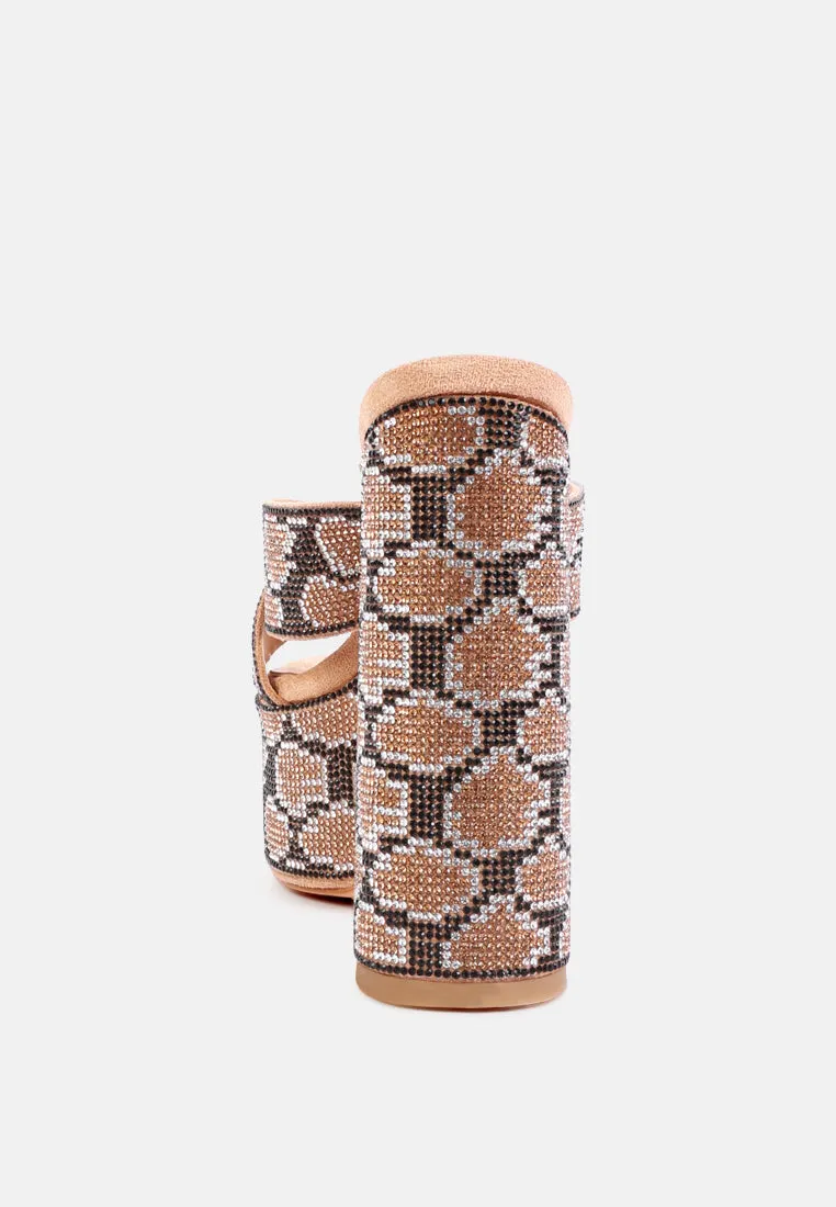 sinful high platform patterned diamante slides