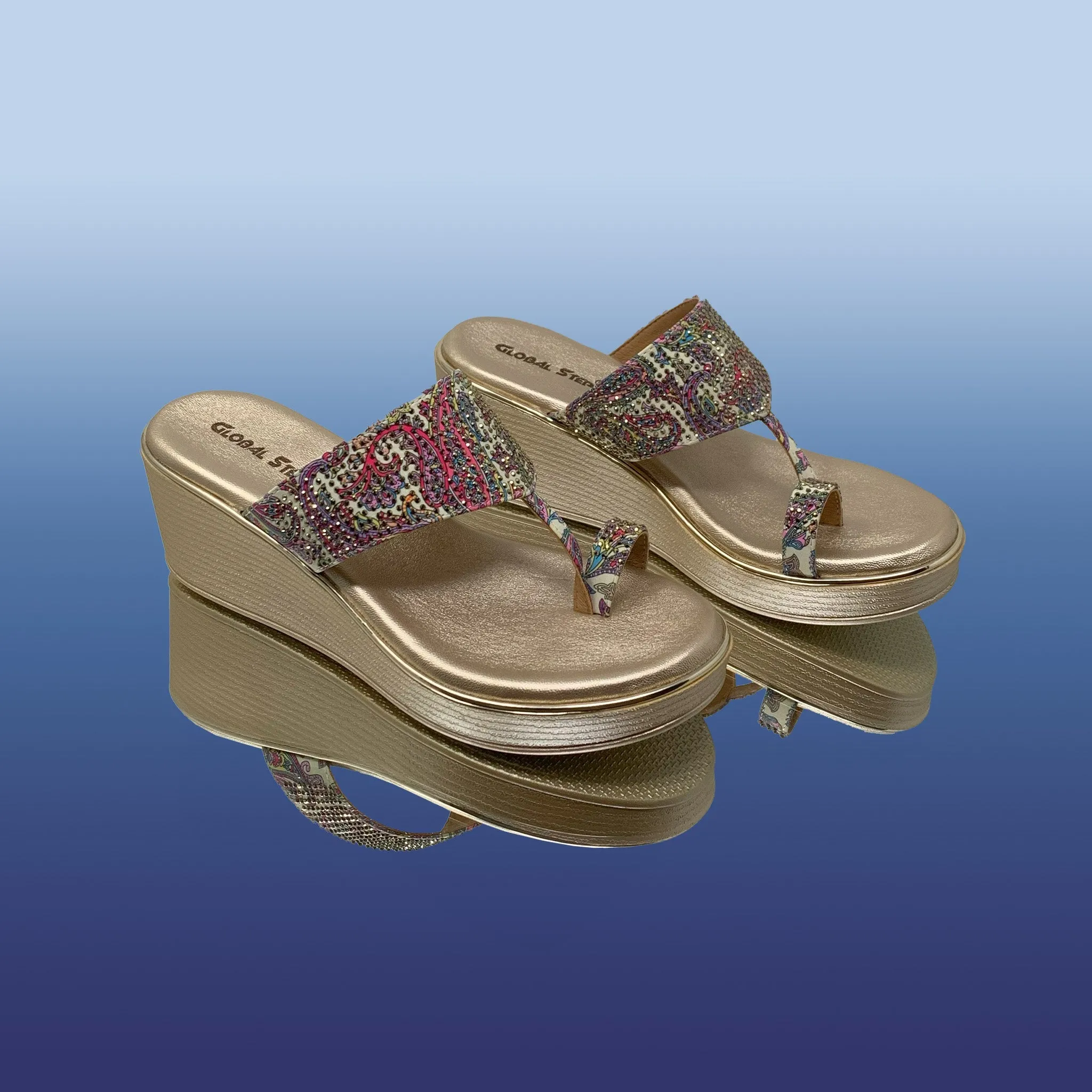 Stylish Gold Floral Wedges