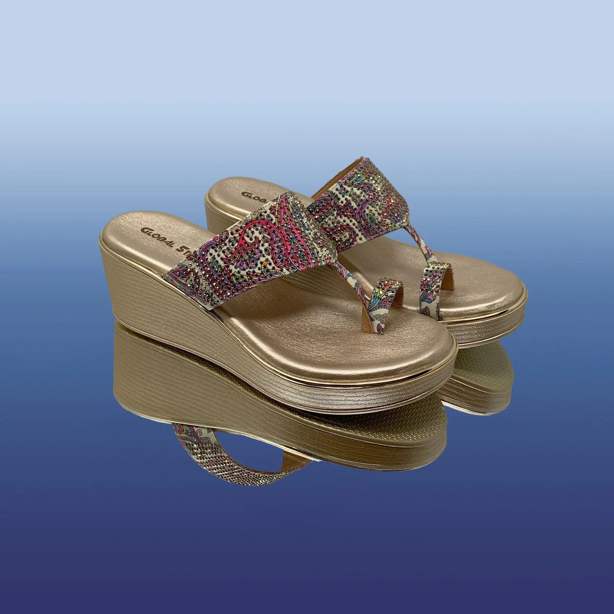 Stylish Gold Floral Wedges