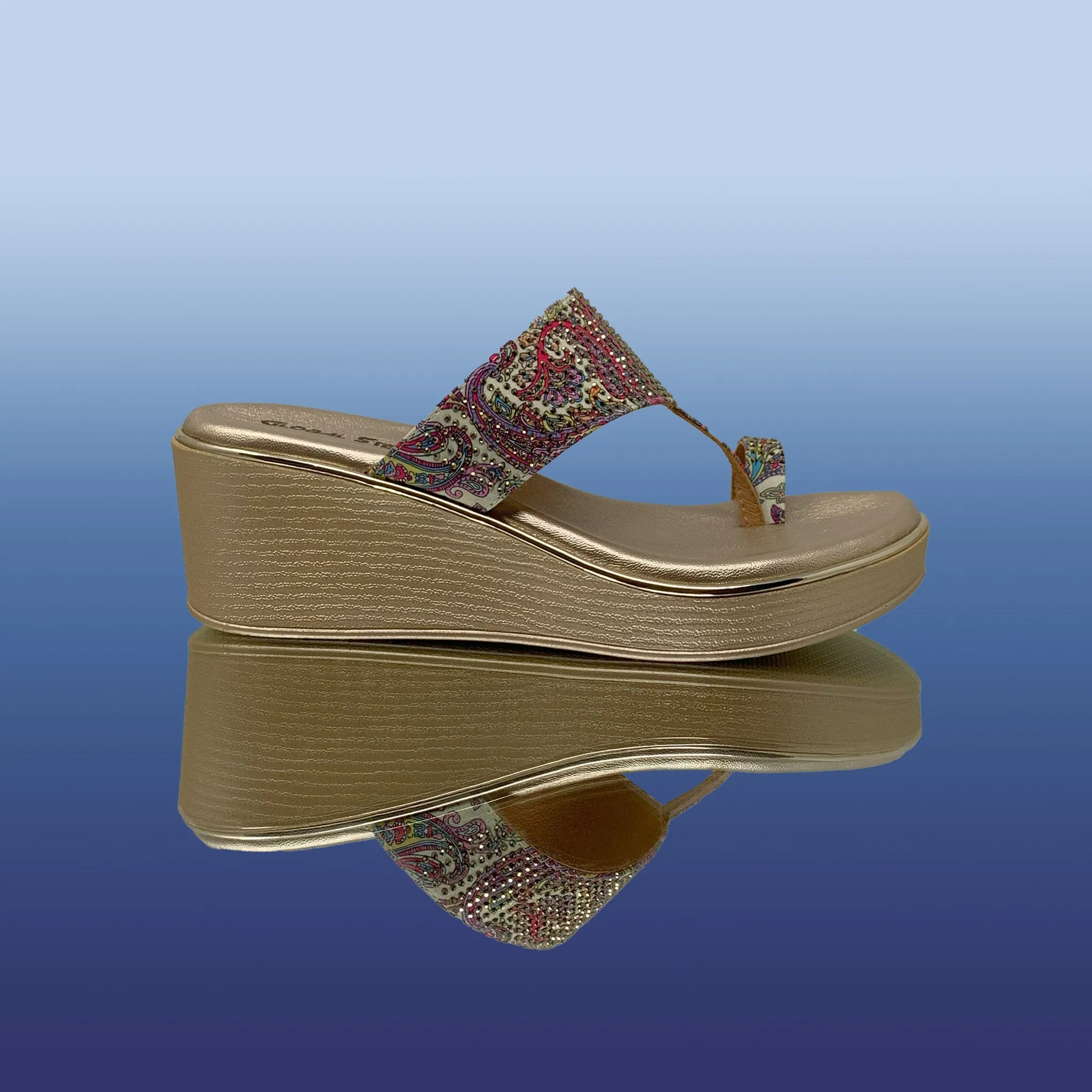 Stylish Gold Floral Wedges
