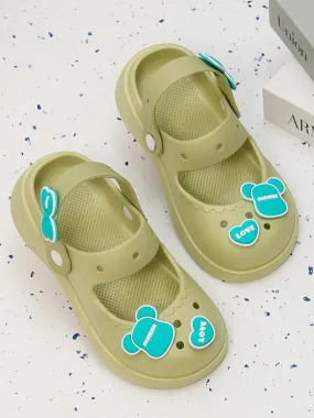 Stylish Green Sandals with Love and Fashion Motifs for Girls