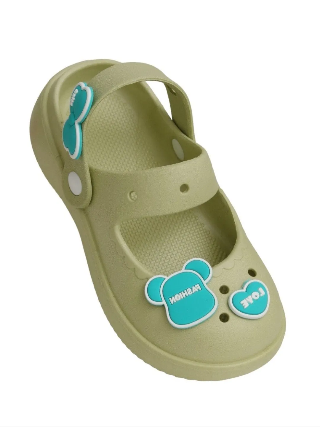 Stylish Green Sandals with Love and Fashion Motifs for Girls