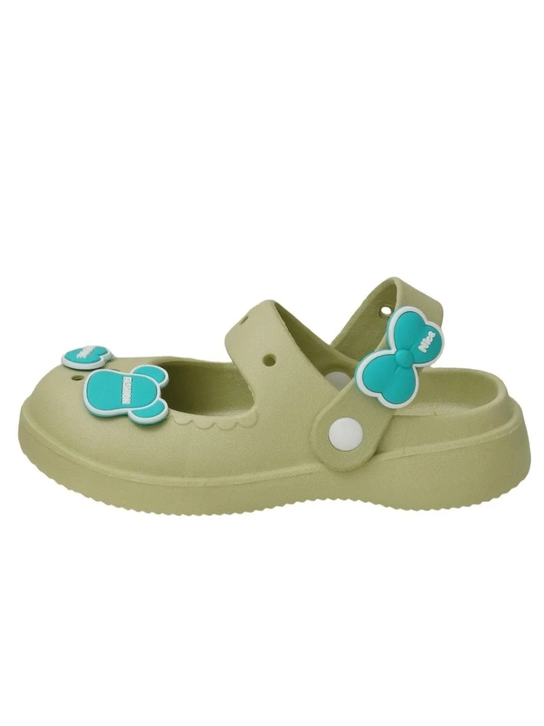 Stylish Green Sandals with Love and Fashion Motifs for Girls