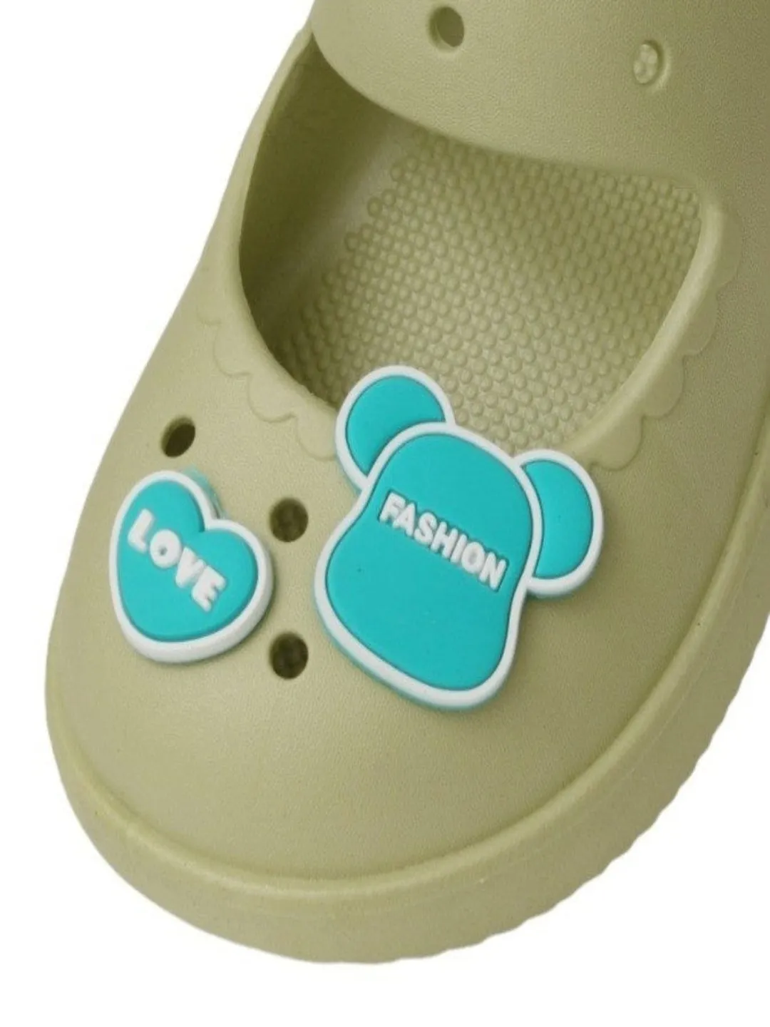 Stylish Green Sandals with Love and Fashion Motifs for Girls