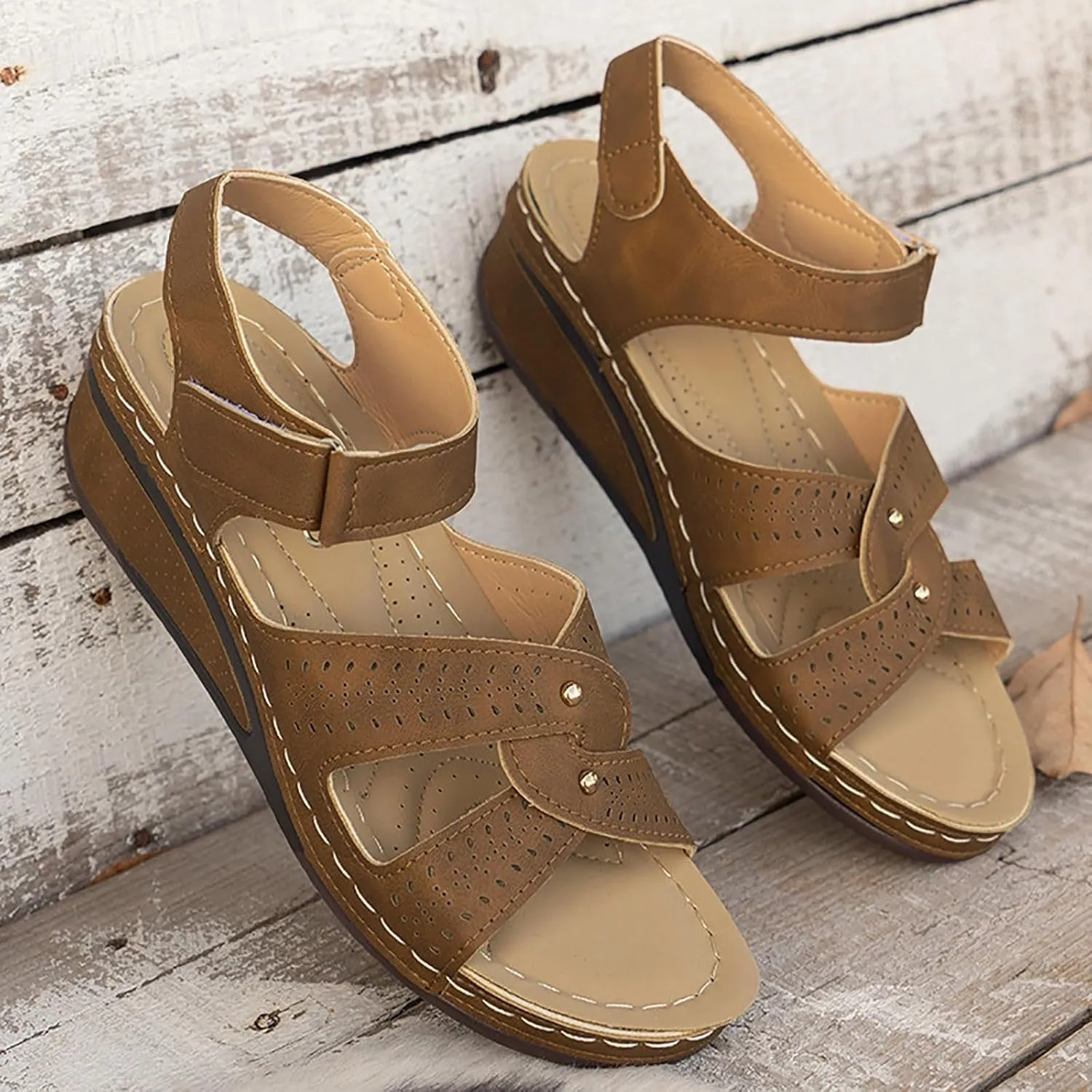 Summer Sandals for Women 2025 Wedge Orthopedic Wide Sandal Soft Stylish Wedges Comfy Leather Orthotic Walking Platform Casual Dressy Sport Ankle Back Strap with Arch Support