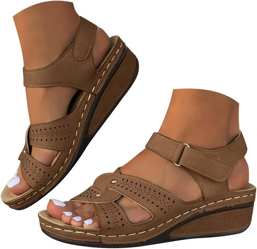 Summer Sandals for Women 2025 Wedge Orthopedic Wide Sandal Soft Stylish Wedges Comfy Leather Orthotic Walking Platform Casual Dressy Sport Ankle Back Strap with Arch Support