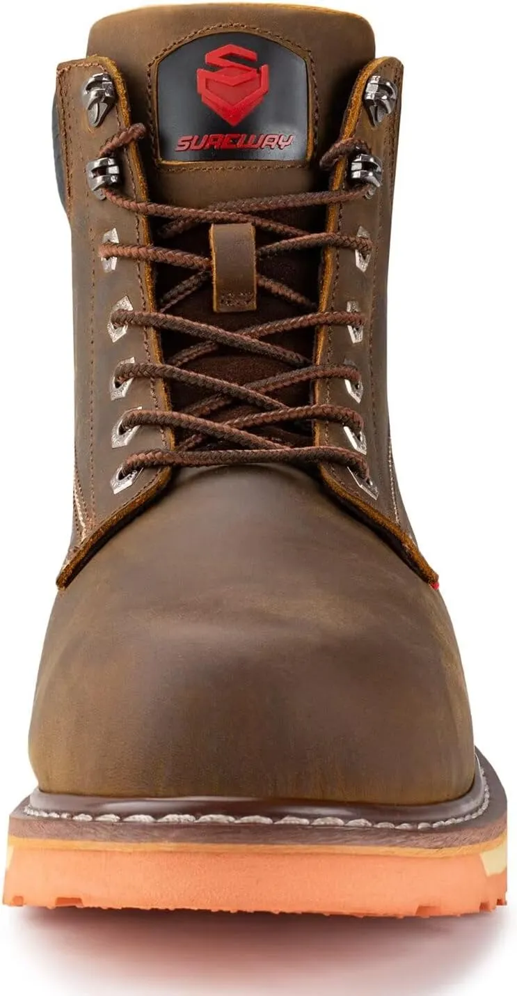 SUREWAY 6 Mens Heavy Duty Soft/Steel Toe Work Boots for Men,Goodyear Welt,Extremely Comfortable Durable Proved,Oil/Slip Resistant,Thicker Leather,Wedge Sole,EH Safety Industrial Construction Boots