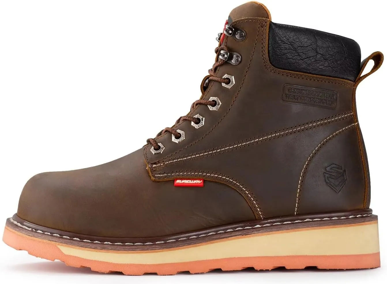 SUREWAY 6 Mens Heavy Duty Soft/Steel Toe Work Boots for Men,Goodyear Welt,Extremely Comfortable Durable Proved,Oil/Slip Resistant,Thicker Leather,Wedge Sole,EH Safety Industrial Construction Boots
