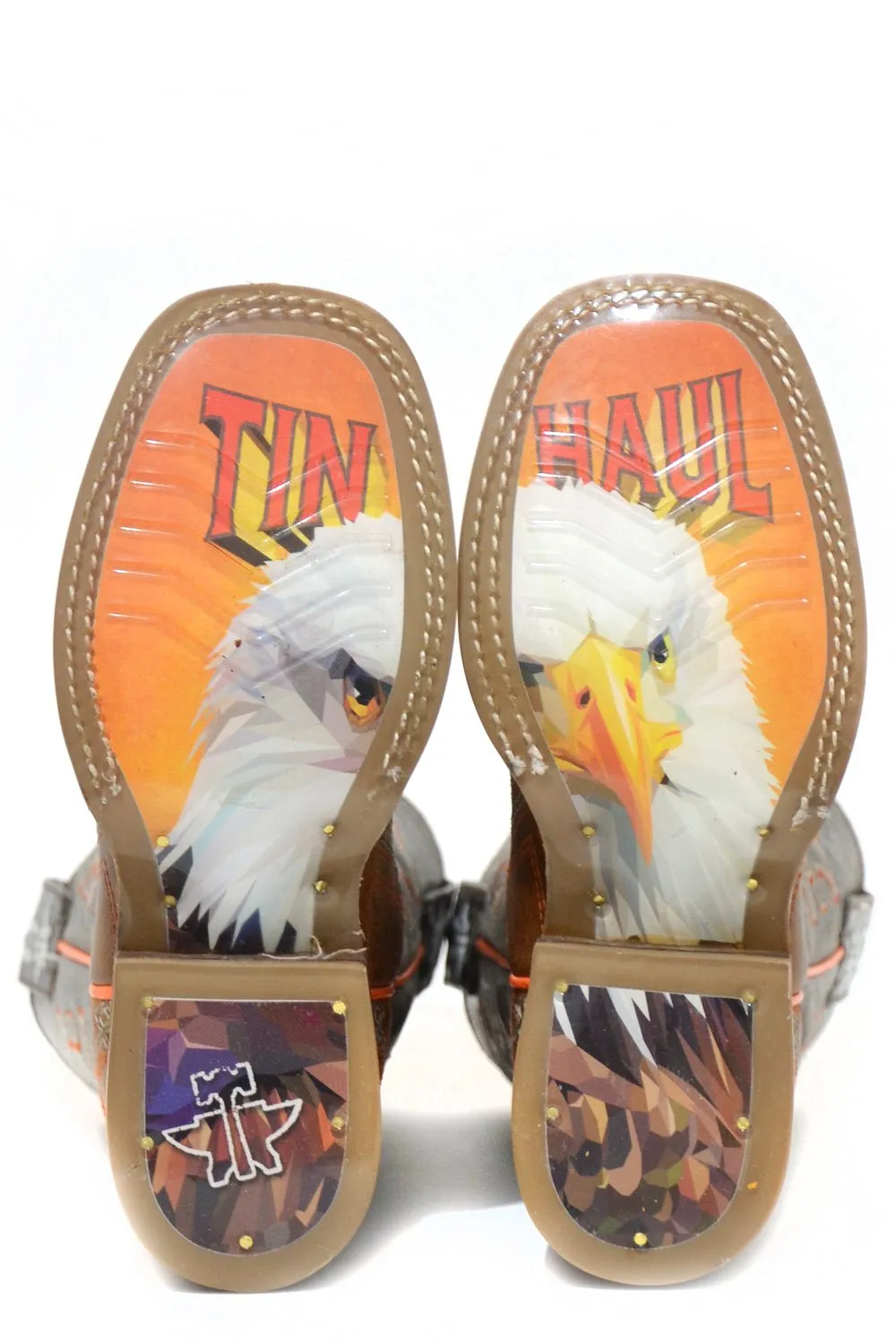Tin Haul Boys Youth Brown/Grey Leather Keep Me In Stitches Cowboy Boots