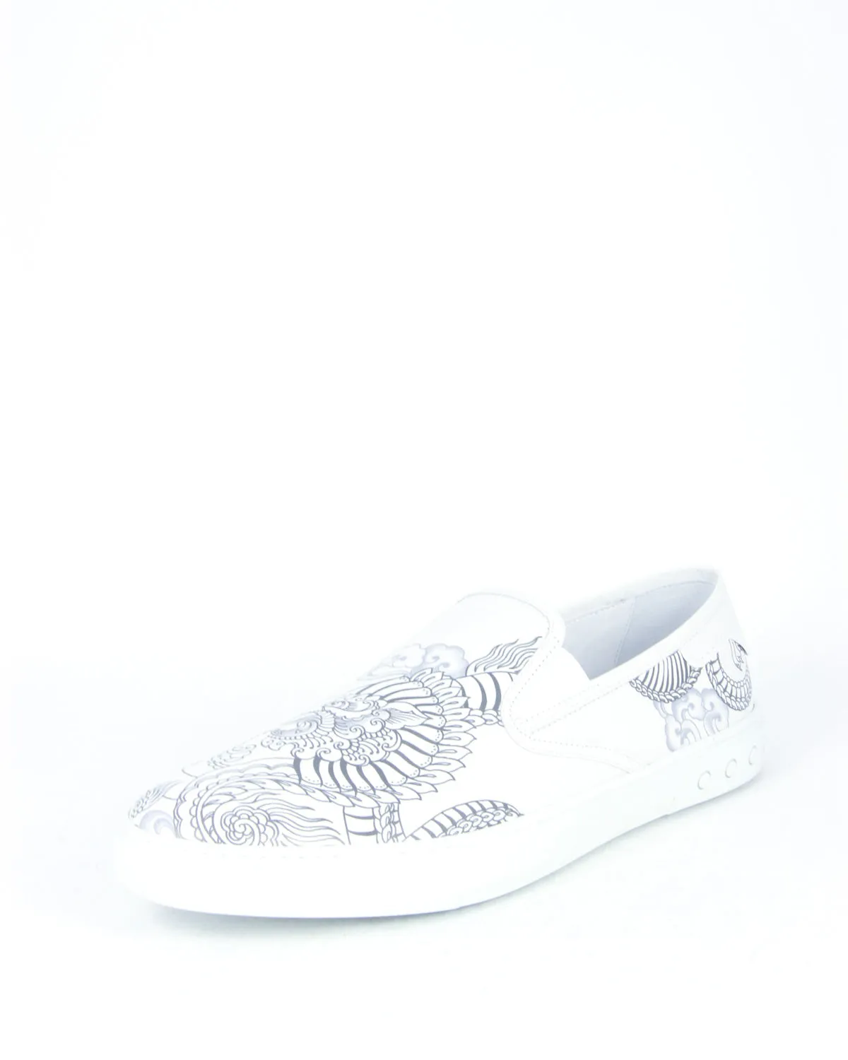 Tod's Men's Pantofola Bianco Gommino Moccasins Loafers White Leather Sneakers