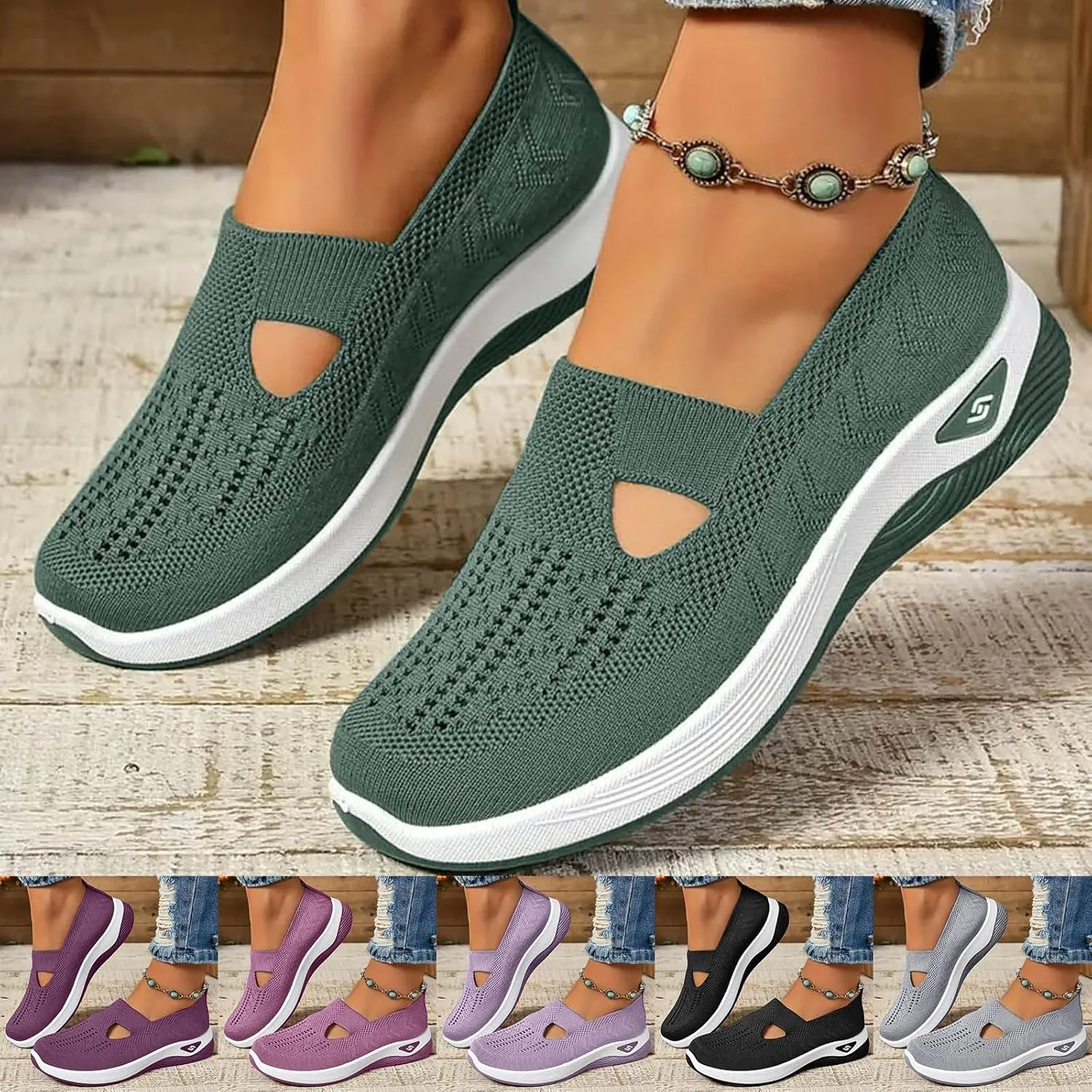 Walking Shoes for Women, Womens Slip On Sneakers Breathable Mesh Orthopedic Shoes Arch Support Non-Slip Sneakers