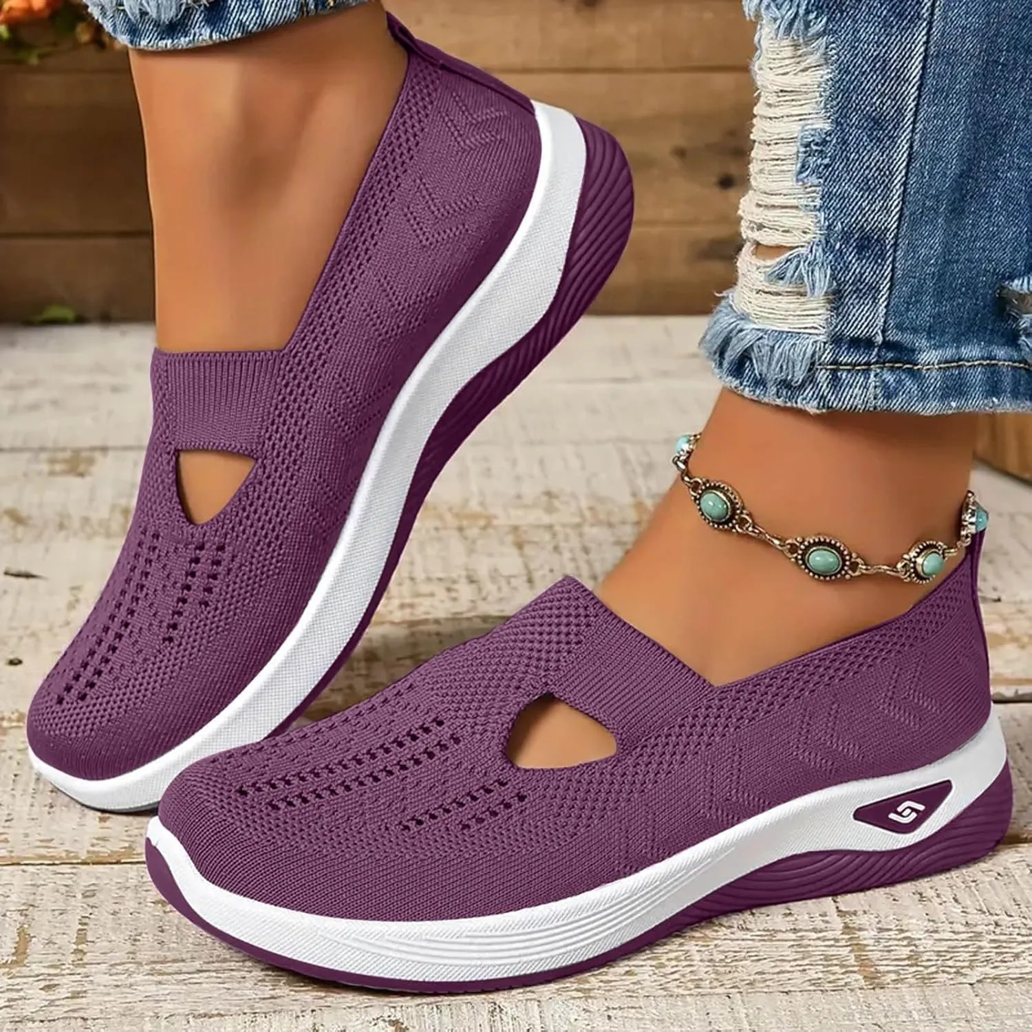 Walking Shoes for Women, Womens Slip On Sneakers Breathable Mesh Orthopedic Shoes Arch Support Non-Slip Sneakers